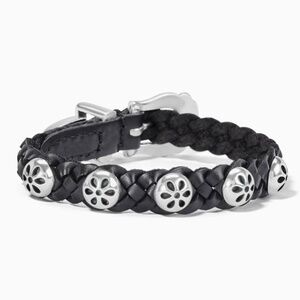 NWT Brighton Black Braided Leather Daisy Bandit Bracelet
